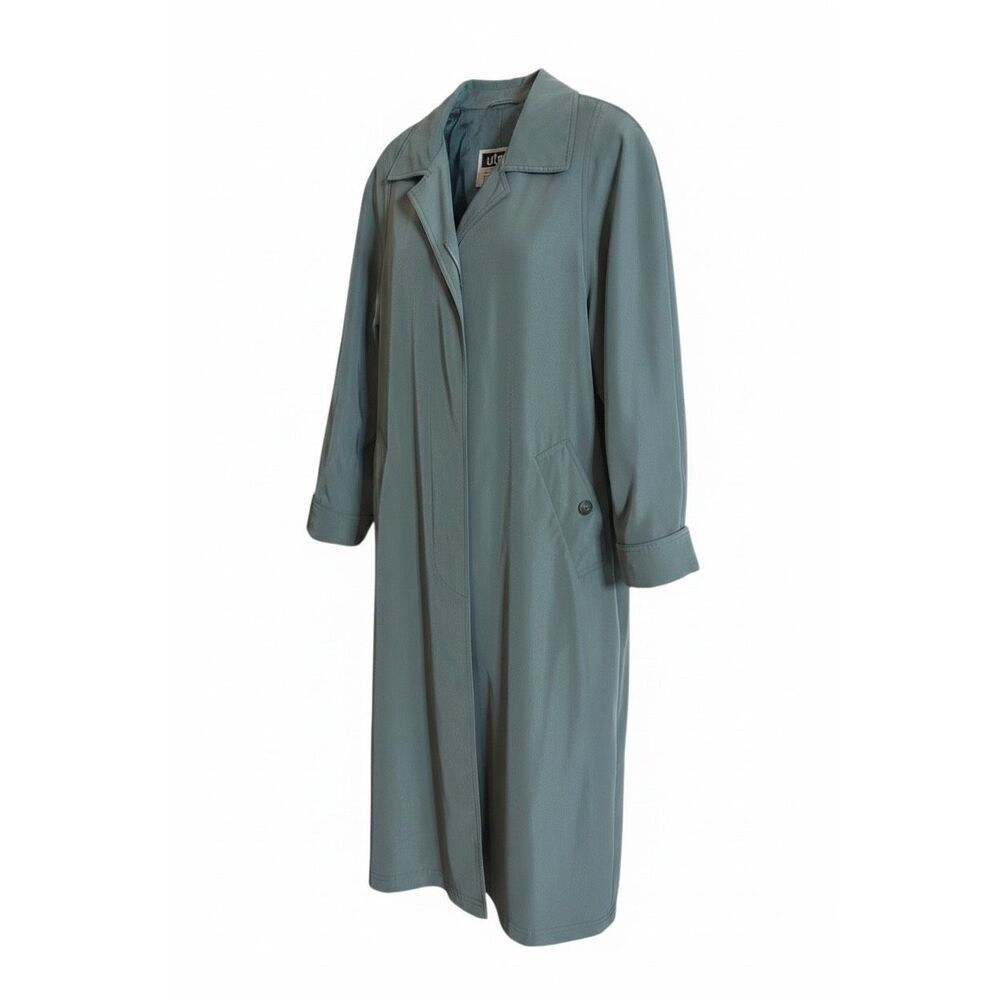 Vintage Utex Eaton Button Front Trench Coat with Shoulder Pads Green Size 10
